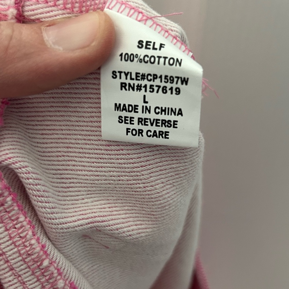 Cloud Ten High Rise Buttonfly Pink & White Pinstriped Denim Short Size L NWT - Picture 2 of 9